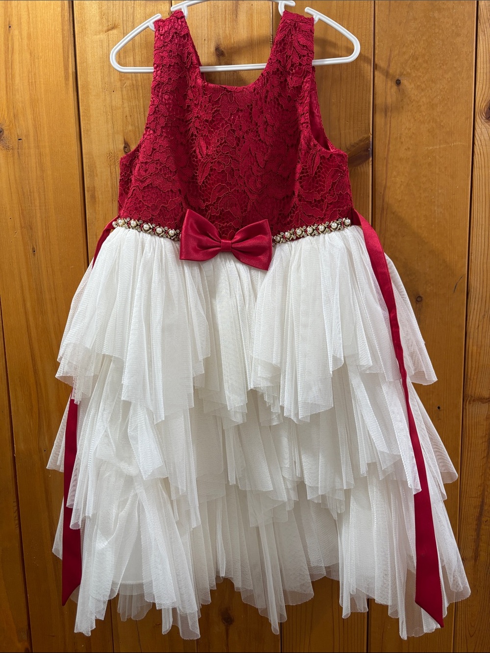 American Princess Red and White Lace Tulle Party Dress